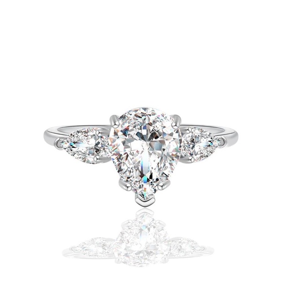 New 925 Silver Three Water Drop Romantic Diamond Ring - Picture 5 of 6